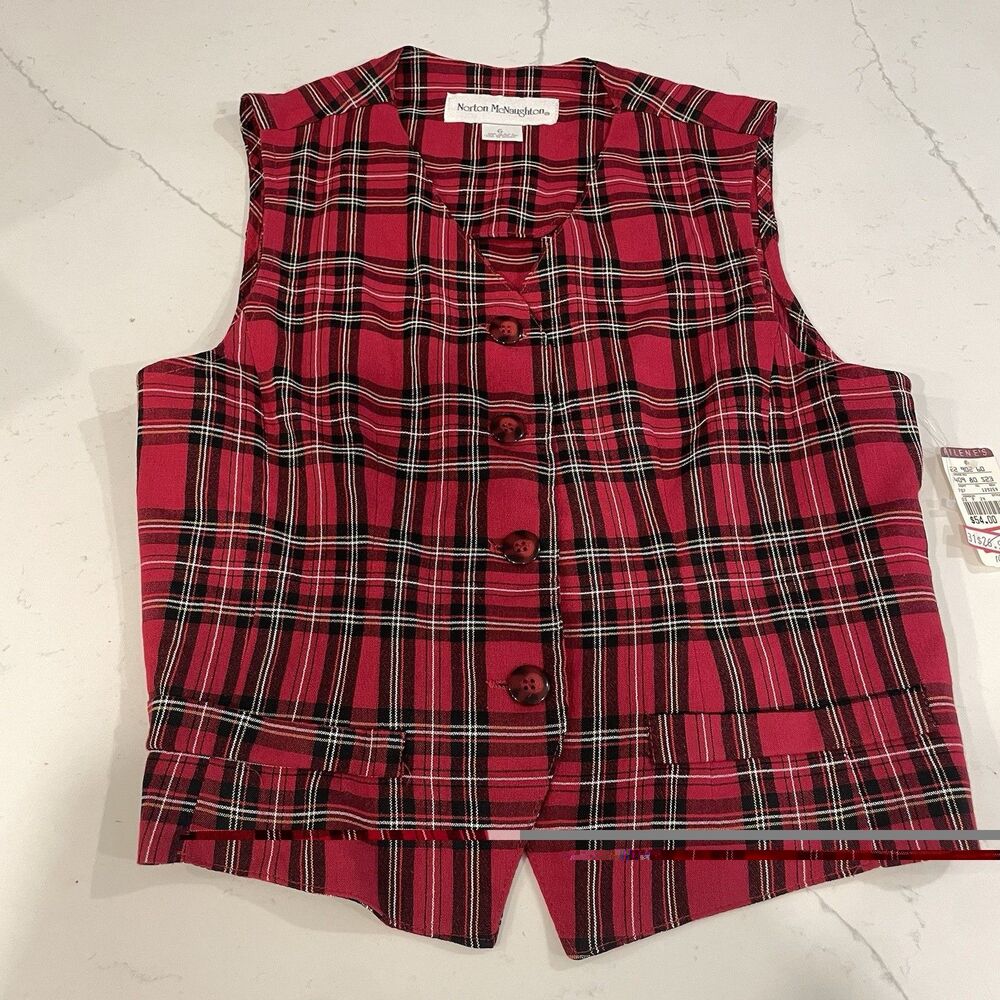 Deadstock Vintage Women’s Plaid Vest Christmas Made In USA Sz 6 Tartan